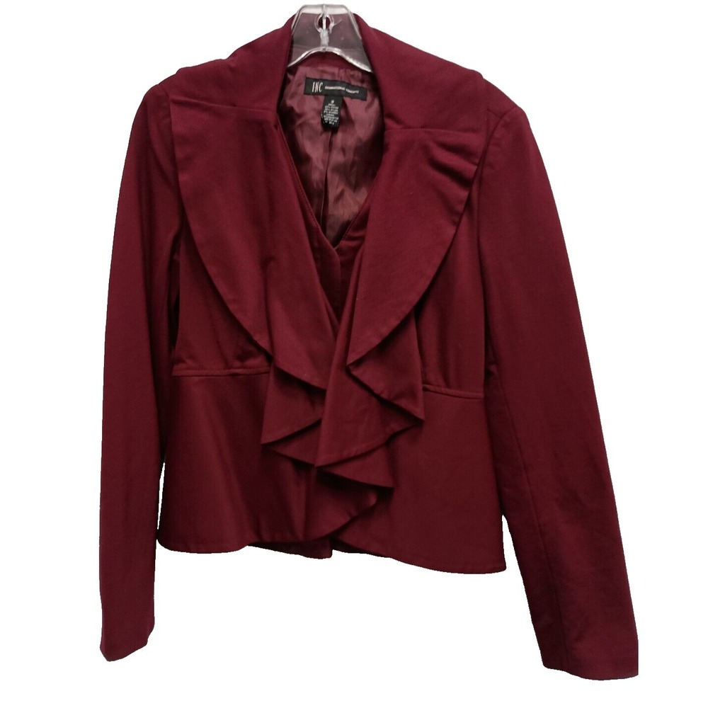 INC International Concepts Blazer Jacket Womens Small Maroon Ruffle Office